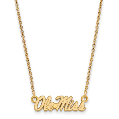 Gold Plated Sterling Silver Logoart University Of Mississippi Ole Miss Small Pendant 18 Inch Necklace