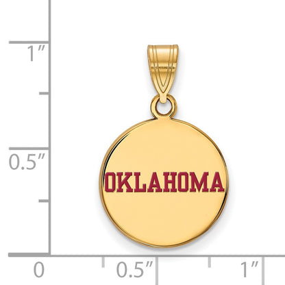 Gold Plated Sterling Silver Logoart University Of Oklahoma Medium Enameled Disc Pendant