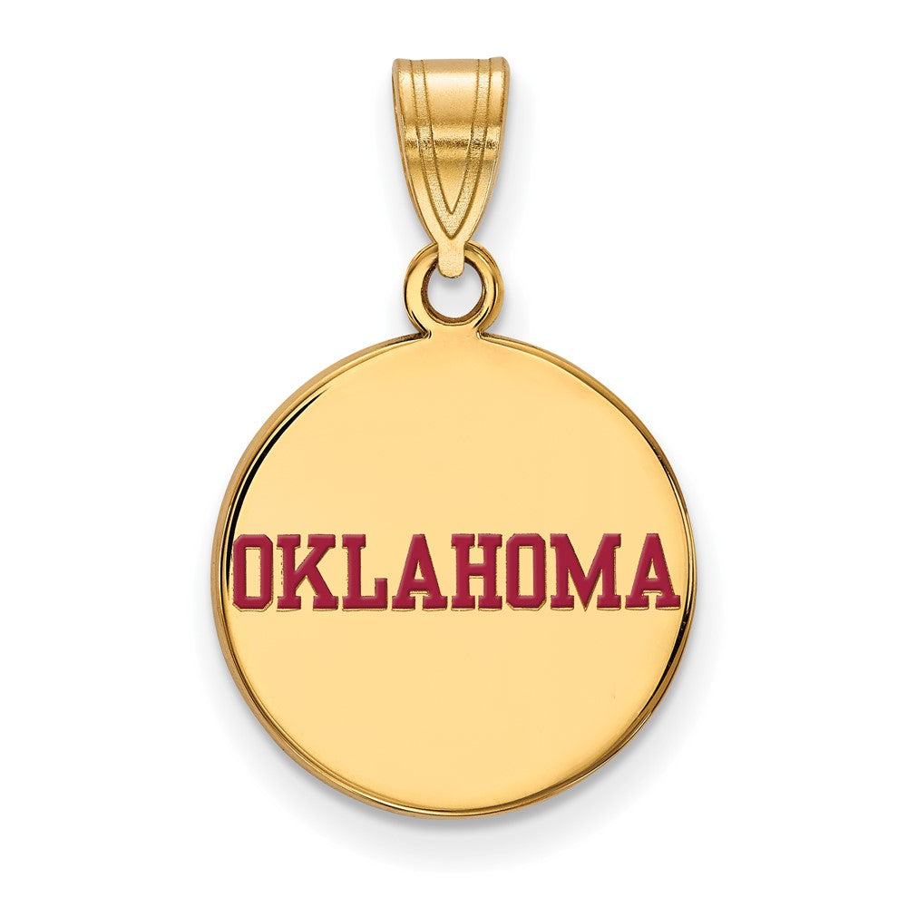 Gold Plated Sterling Silver Logoart University Of Oklahoma Medium Enameled Disc Pendant