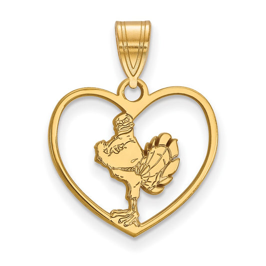 Gold Plated Sterling Silver Logoart Virginia Tech Hokiebird Heart Pendant