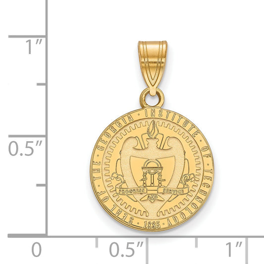 Gold Plated Sterling Silver Logoart Georgia Institute Of Tech Medium Crest Pendant