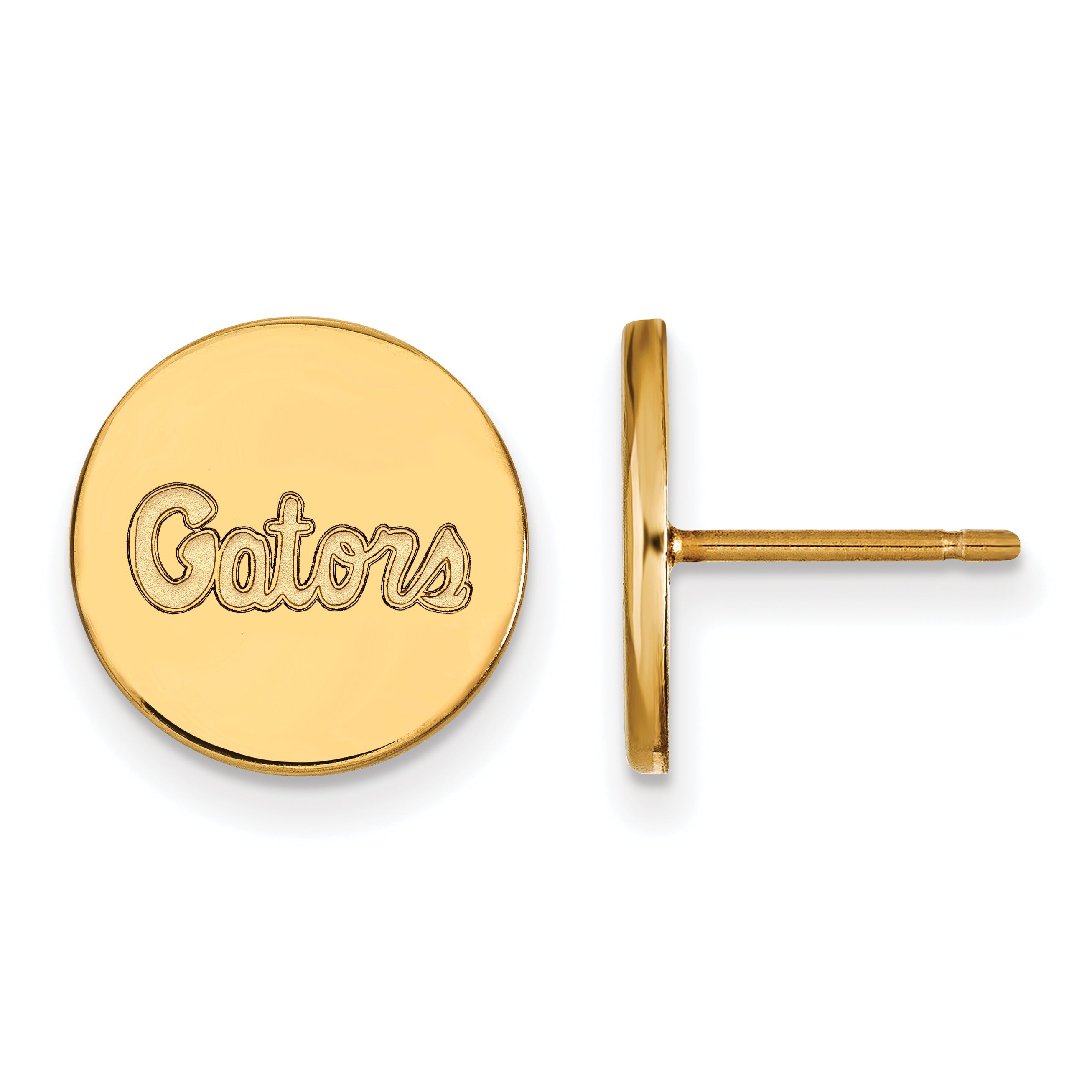 Gold Plated Sterling Silver Logoart University Of Florida Gators Script Small Disc Post Earrings