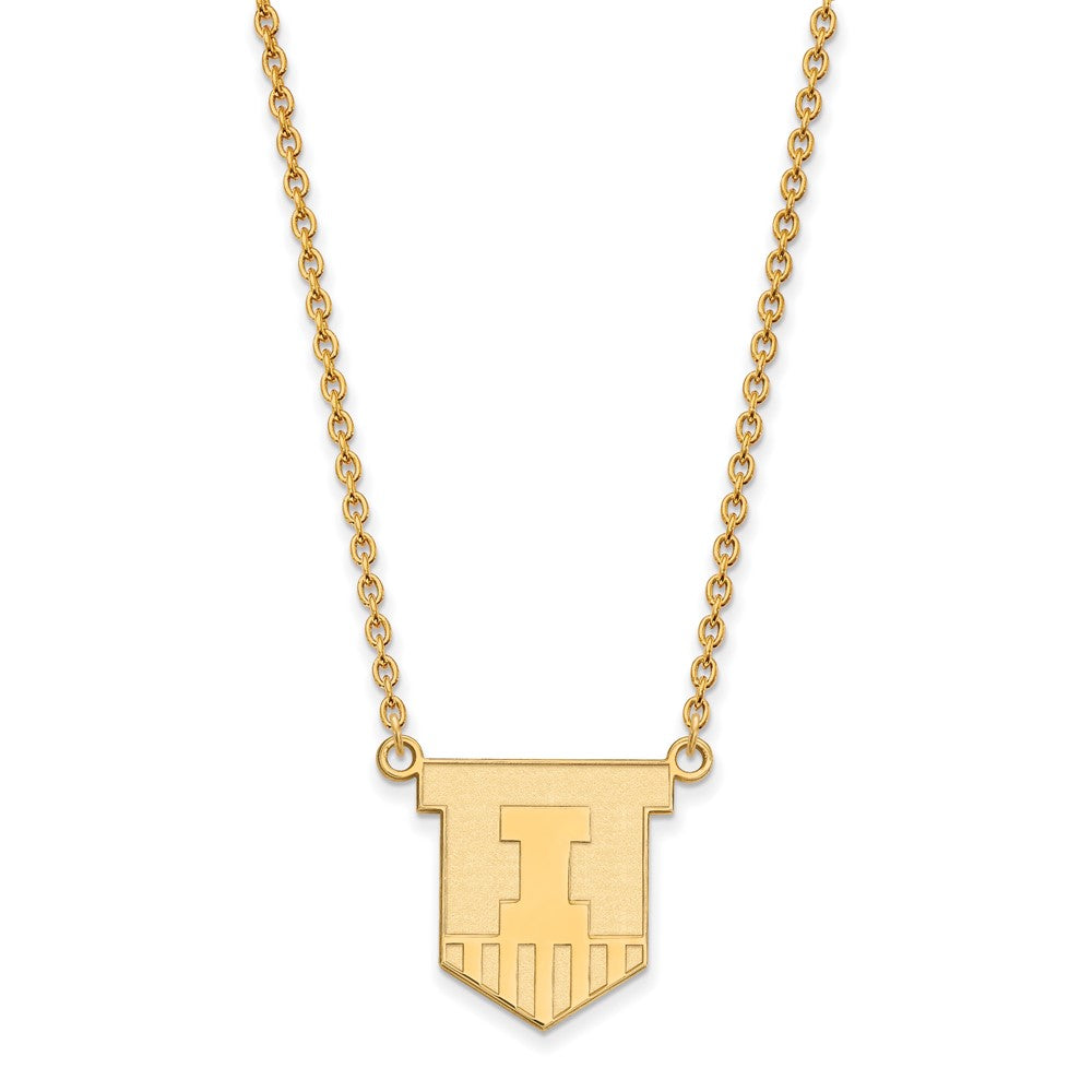 Gold Plated Sterling Silver Logoart University Of Illinois Victory Badge Large Pendant 18 Inch Necklace