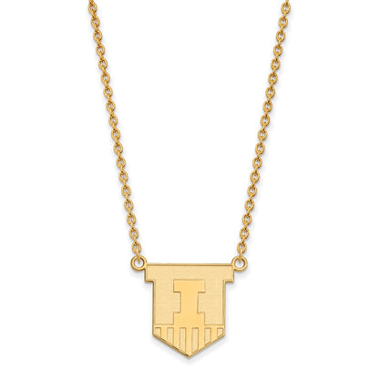 Gold Plated Sterling Silver Logoart University Of Illinois Victory Badge Large Pendant 18 Inch Necklace