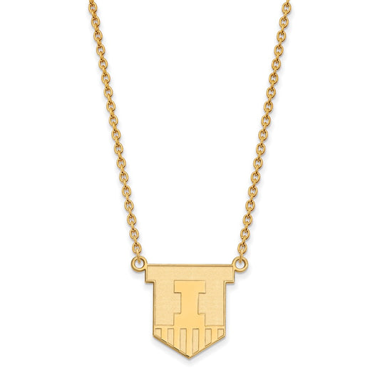 Gold Plated Sterling Silver Logoart University Of Illinois Victory Badge Large Pendant 18 Inch Necklace