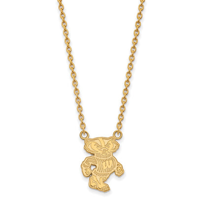 10K Yellow Gold Logoart University Of Wisconsin Badger Large Pendant 18 Inch Necklace