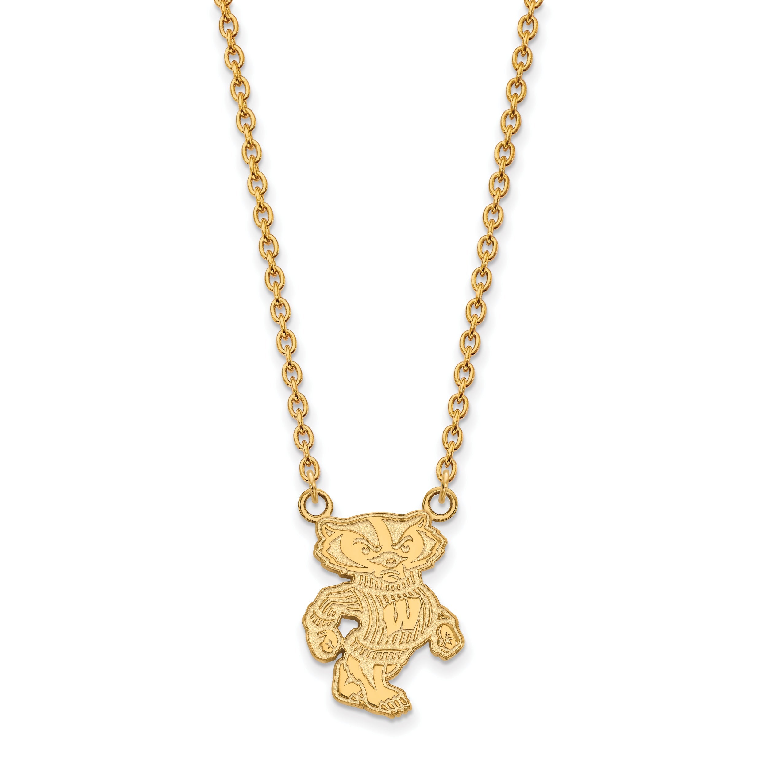 Gold Plated Sterling Silver Logoart University Of Wisconsin Badger Large Pendant 18 Inch Necklace