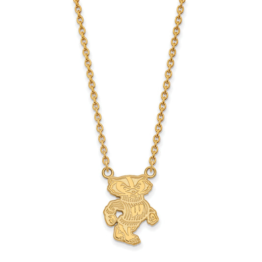 Gold Plated Sterling Silver Logoart University Of Wisconsin Badger Large Pendant 18 Inch Necklace