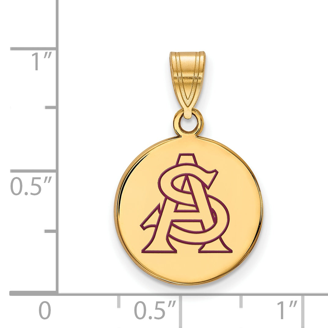 Gold Plated Sterling Silver Logoart Arizona State University A S Medium Enameled Disc Pendant