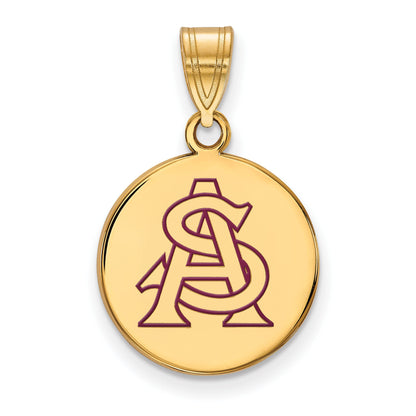 Gold Plated Sterling Silver Logoart Arizona State University A S Medium Enameled Disc Pendant