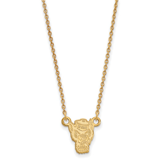 14K Yellow Gold Logoart North Carolina State University Wolf Small Pendant 18 Inch Necklace