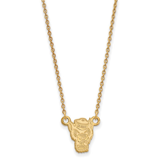 10K Yellow Gold Logoart North Carolina State University Wolf Small Pendant 18 Inch Necklace
