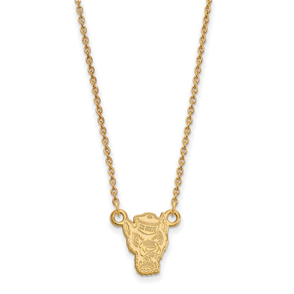 Gold Plated Sterling Silver Logoart North Carolina State University Wolf Small Pendant 18 Inch Necklace