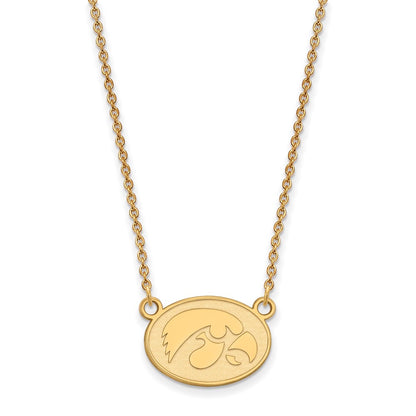 14K Yellow Gold Logoart University Of Iowa Hawk Small Oval Pendant 18 Inch Necklace