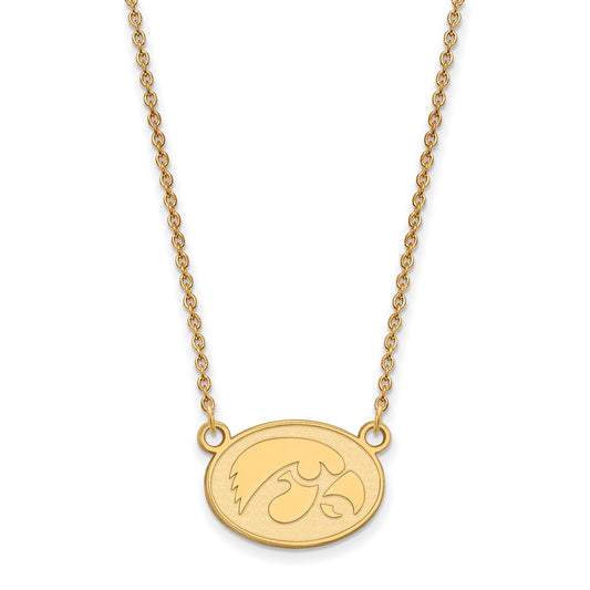 14K Yellow Gold Logoart University Of Iowa Hawk Small Oval Pendant 18 Inch Necklace