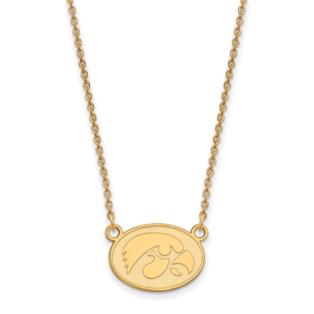 10K Yellow Gold Logoart University Of Iowa Hawk Small Oval Pendant 18 Inch Necklace