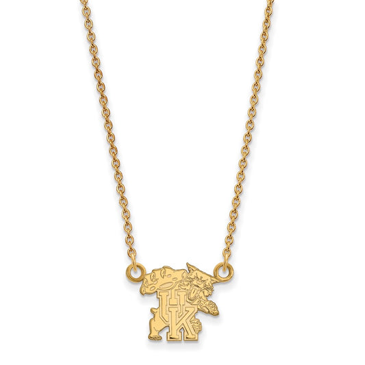 Gold Plated Sterling Silver Logoart University Of Kentucky U K Wildcat Small Pendant 18 Inch Necklace