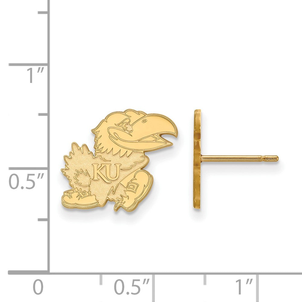 14K Yellow Gold Logoart University Of Kansas Jayhawk Small Post Earrings