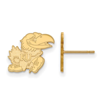14K Yellow Gold Logoart University Of Kansas Jayhawk Small Post Earrings