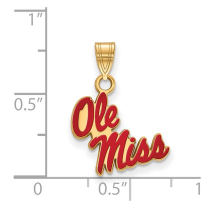 Gold Plated Sterling Silver Logoart University Of Mississippi Ole Miss Small Enameled Pendant