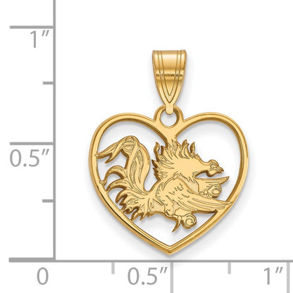 Gold Plated Sterling Silver Logoart University Of South Carolina Gamecock Heart Pendant
