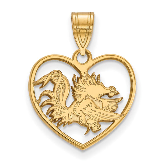 Gold Plated Sterling Silver Logoart University Of South Carolina Gamecock Heart Pendant