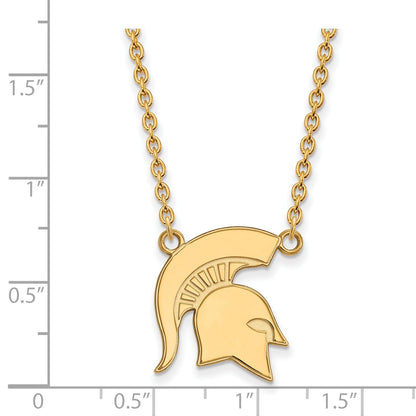 14K Yellow Gold Logoart Michigan State University Spartan Large Pendant 18 Inch Necklace