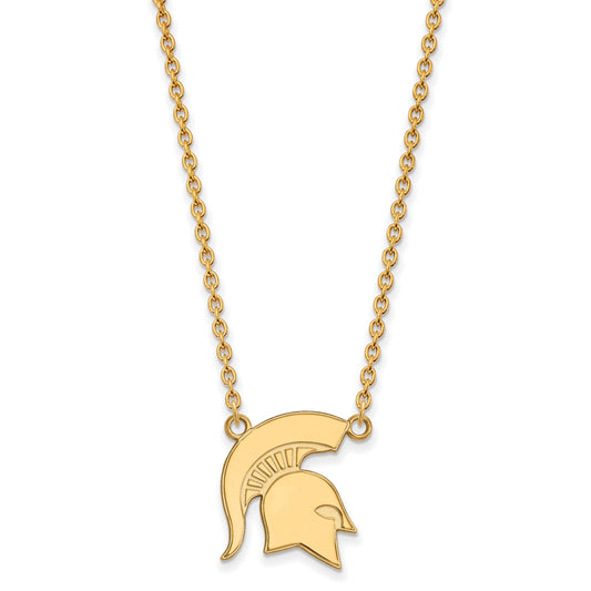 14K Yellow Gold Logoart Michigan State University Spartan Large Pendant 18 Inch Necklace