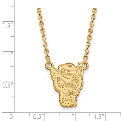 Gold Plated Sterling Silver Logoart North Carolina State University Wolf Large Pendant 18 Inch Necklace