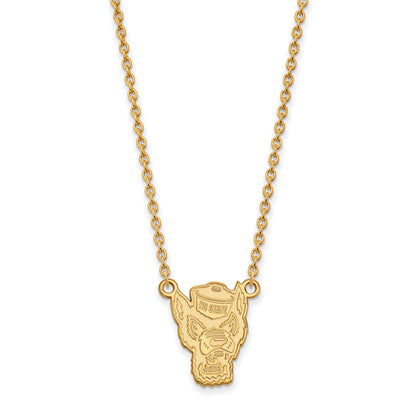 Gold Plated Sterling Silver Logoart North Carolina State University Wolf Large Pendant 18 Inch Necklace