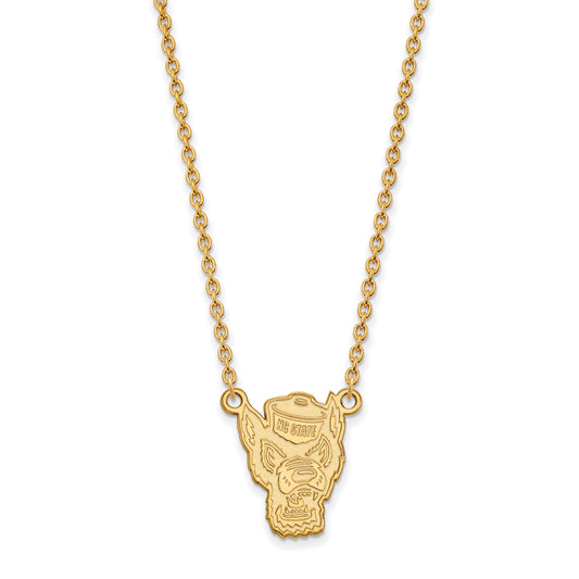 Gold Plated Sterling Silver Logoart North Carolina State University Wolf Large Pendant 18 Inch Necklace