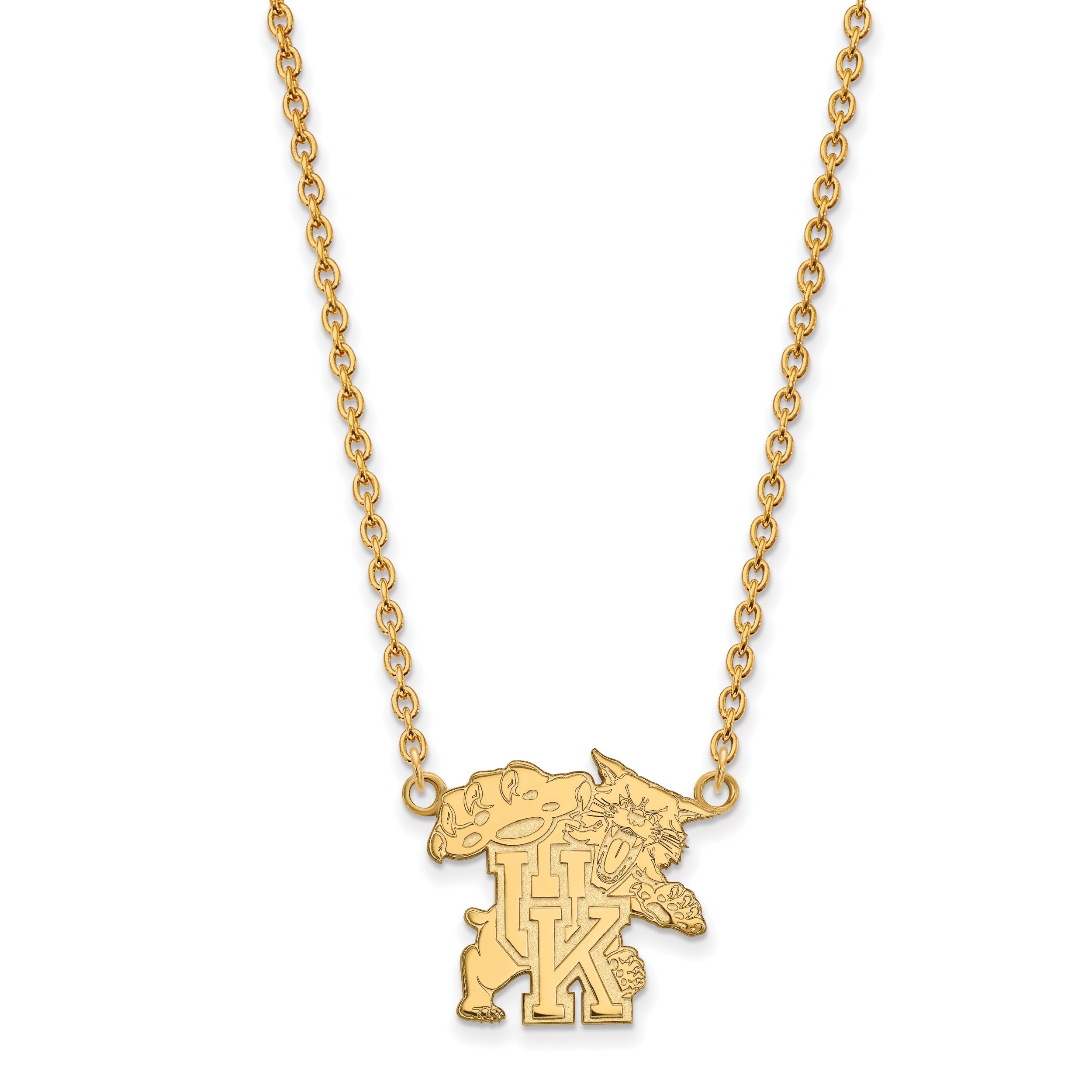 14K Yellow Gold Logoart University Of Kentucky U K Wildcat Large Pendant 18 Inch Necklace