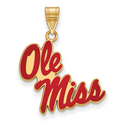 Gold Plated Sterling Silver Logoart University Of Mississippi Ole Miss Large Enameled Pendant