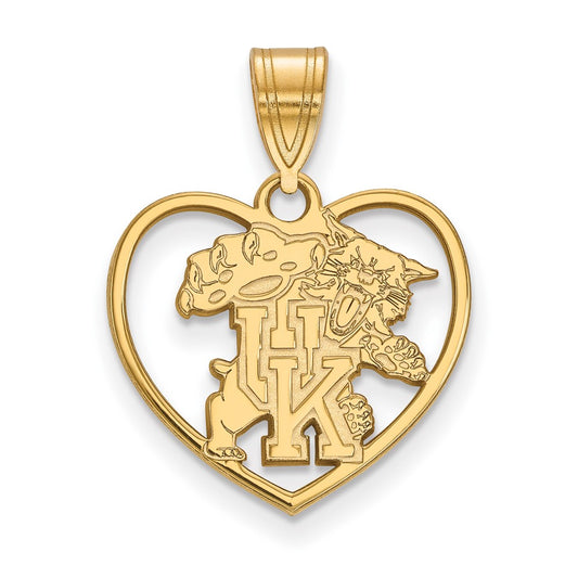 Gold Plated Sterling Silver Logoart University Of Kentucky U K Wildcat Heart Pendant
