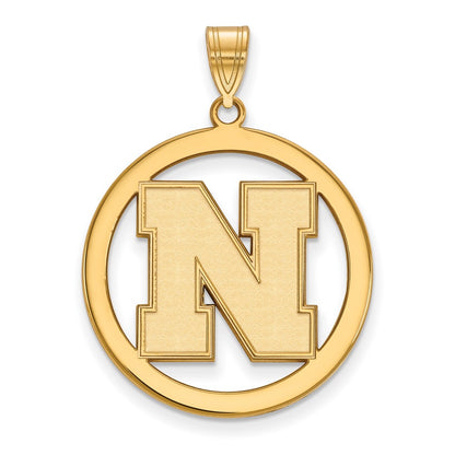 Gold Plated Sterling Silver Logoart University Of Nebraska Letter N Large Circle Pendant