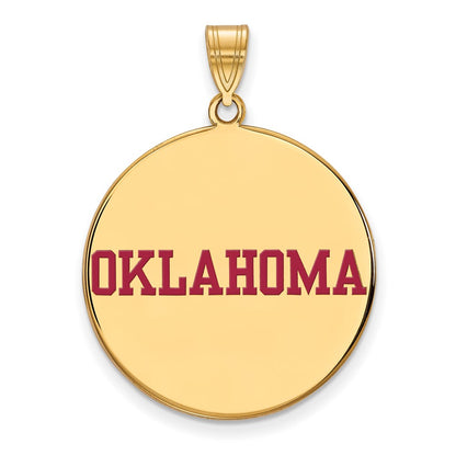 Gold Plated Sterling Silver Logoart University Of Oklahoma Extra Large Enameled Disc Pendant