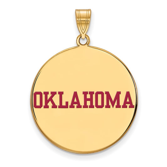 Gold Plated Sterling Silver Logoart University Of Oklahoma Extra Large Enameled Disc Pendant