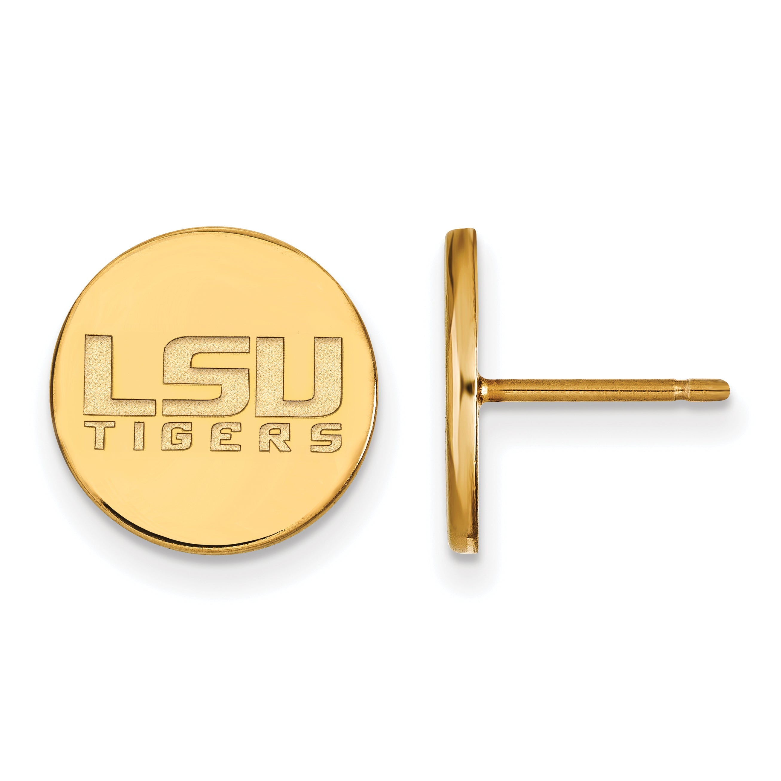 Gold Plated Sterling Silver Logoart Louisiana State University L S U Tigers Small Disc Post Earrings