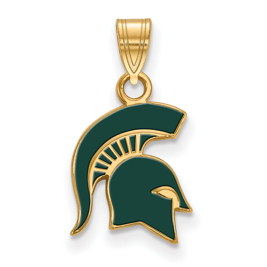 Gold Plated Sterling Silver Logoart Michigan State University Spartan Small Enameled Pendant