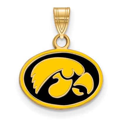 Gold Plated Sterling Silver Logoart University Of Iowa Hawk Small Oval Enameled Pendant