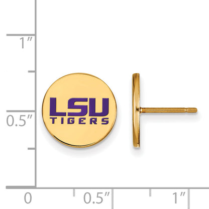 Gold Plated Sterling Silver Logoart Louisiana State University L S U Tigers Small Enameled Disc Post Earrings