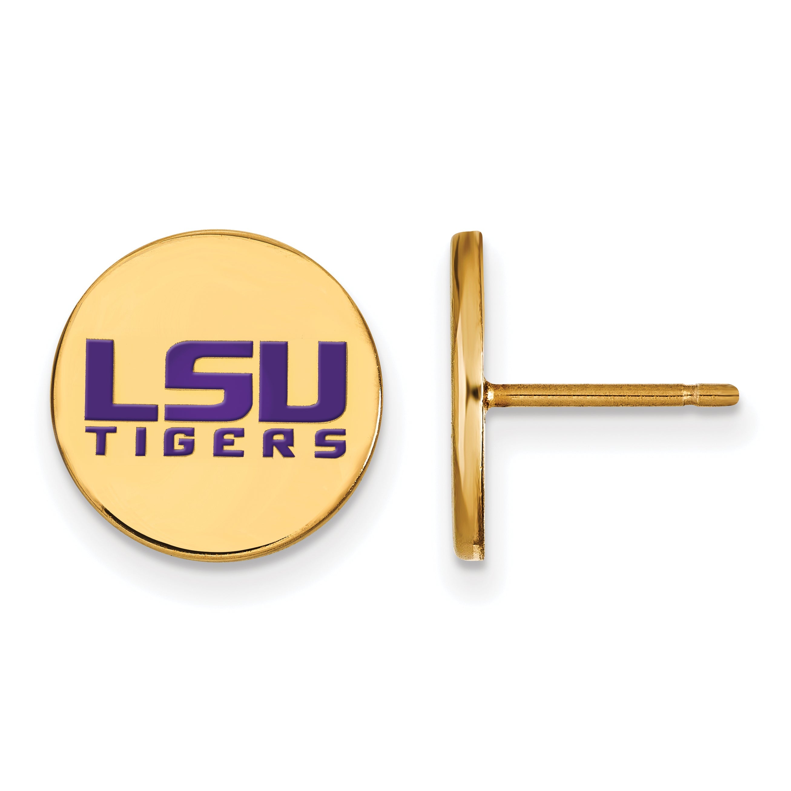Gold Plated Sterling Silver Logoart Louisiana State University L S U Tigers Small Enameled Disc Post Earrings