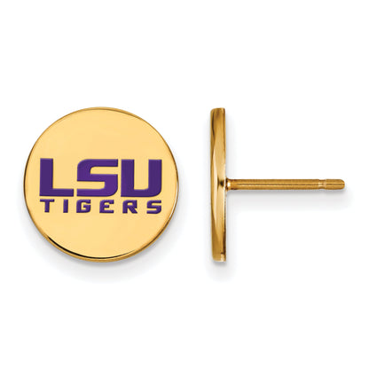 Gold Plated Sterling Silver Logoart Louisiana State University L S U Tigers Small Enameled Disc Post Earrings