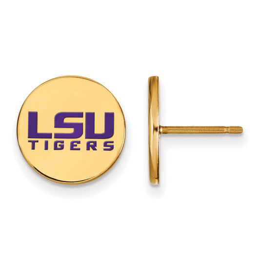 Gold Plated Sterling Silver Logoart Louisiana State University L S U Tigers Small Enameled Disc Post Earrings