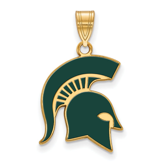 Gold Plated Sterling Silver Logoart Michigan State University Spartan Large Enameled Pendant