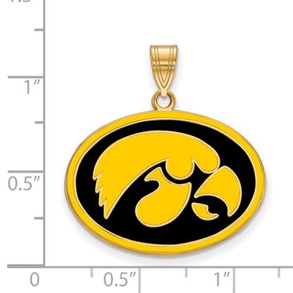 Gold Plated Sterling Silver Logoart University Of Iowa Hawk Large Oval Enameled Pendant