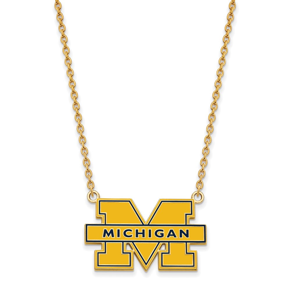 Gold Plated Sterling Silver Logoart University Of Michigan Letter M Large Blue Enameled Pendant 18 Inch Necklace