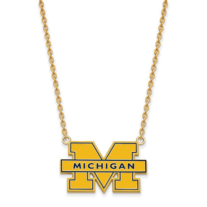 Gold Plated Sterling Silver Logoart University Of Michigan Letter M Large Blue Enameled Pendant 18 Inch Necklace