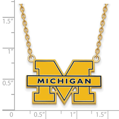 Gold Plated Sterling Silver Logoart University Of Michigan Letter M Large Blue Enameled Pendant 18 Inch Necklace