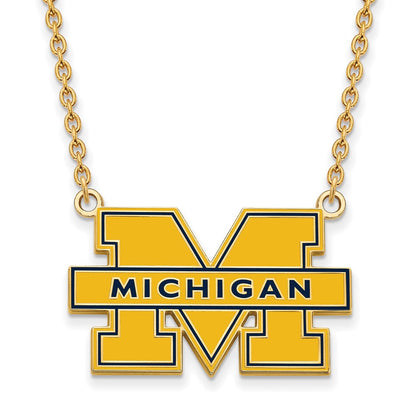 Gold Plated Sterling Silver Logoart University Of Michigan Letter M Large Blue Enameled Pendant 18 Inch Necklace